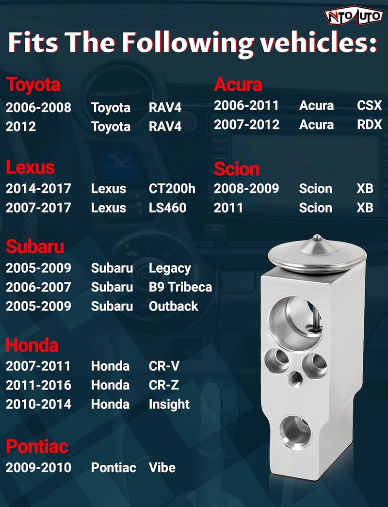Ntoauto 10355C A/C Expansion Valve Compatible with CT200H LS460 Corolla RAV4 Civic CR-V CR-Z Insight XB Legacy Outback Vibe - Image 1